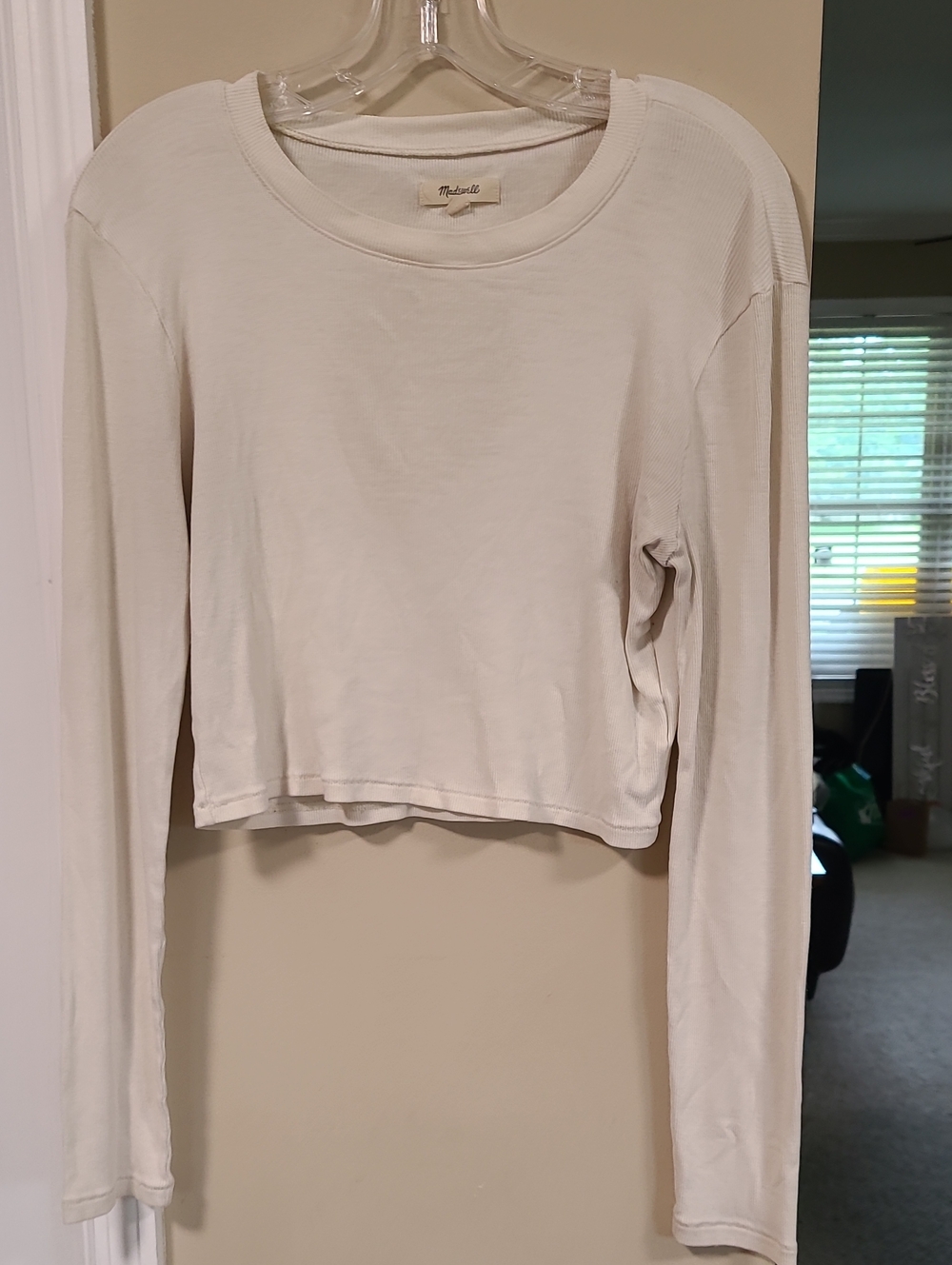 Madewell Cream Long-Sleeve Cropped Crewneck Top sz L Shirt